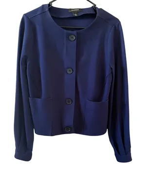 Halogen Womens Navy Blue Button Front Textured Ponte Knit Jacket Size S‎ Career thumbnail 1
