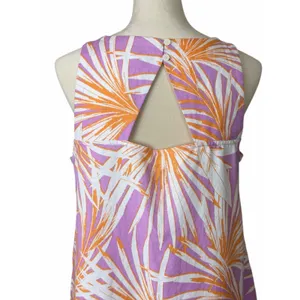 LOFT Tropical Palm Print Linen Blend Dress Women’s Size Medium Purple NWT Cruise thumbnail 9