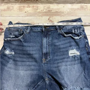 Risen Jean Shorts Frayed Hem Women's Plus Size 2X Distressed Denim Medium Wash thumbnail 7