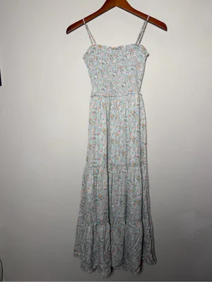 Altar’d State Blue Floral Smocked Open Back Tiered Maxi Dress XS Romantic thumbnail 3