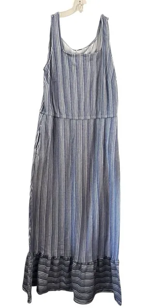 Lane Bryant womens strapless maxi dress Size 14‎ / 16 Blue White Striped Pockets thumbnail 1
