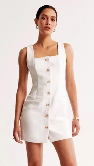 Abercrombie Mara linen mini dress A&F Squareneck button down sleeveless thumbnail 1