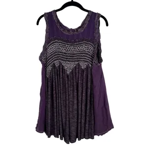 Free People Sea Breeze Dark Purple S Sleeveless Tunic Tank Boho Grunge Oversized thumbnail 2