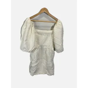 Tuckernuck Mini Dress Womens Medium White Smocked Linen Puff Sleeve Coastal thumbnail 2