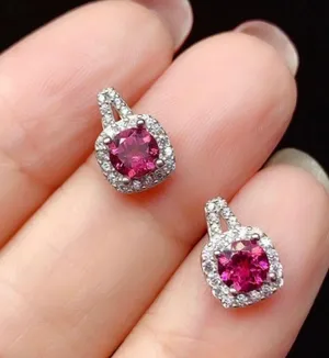 14K White Gold Plated Ruby Stud Earrings for Women Silver thumbnail 4