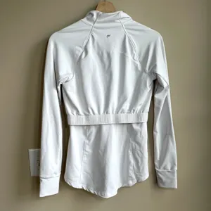Fabletics white full zip longline jacket women's size small breathable pockets thumbnail 6