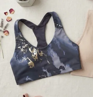 Old Navy & 90 Degree by Reflex Sports Bra Bundle Marble & Ribbed Tan Large thumbnail 1