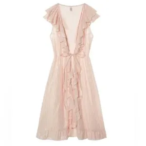 Victoria's Secret Dream Angels Sheer Satin Ruffle Kimono Robe Pink‎ & Rose Gold thumbnail 3