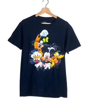 Disney Mickey and Friends Black Short SleeveT-Shirt wrap around print size S‎ thumbnail 1