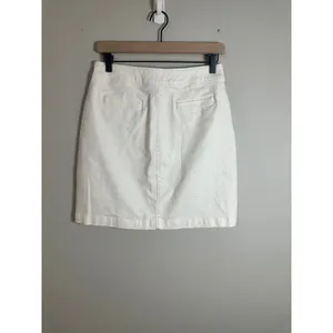 LOFT White Button Front Denim Mini Skirt Size 2 Cotton Stretch A-Line Casual thumbnail 6