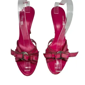 Roberto Cavalli Pink Logo Ribbon Mule Heels Y2K Vintage 39 Italy thumbnail 3