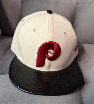 New Era Philadelphia Phillies 59Fifty Fitted Hat 7 3/8 Cream With Leather Brim (NWD) thumbnail 1