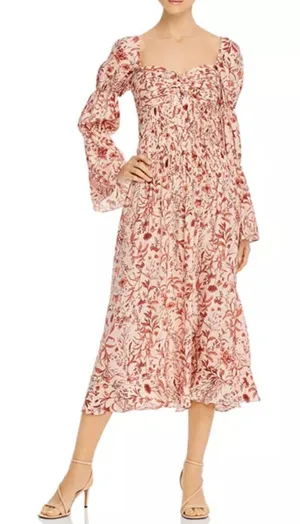 AMUR Filipa Silk Floral Midi Dress Blush Wildflowers Size 6‎ thumbnail 1