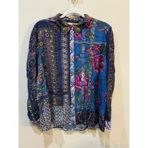 John Mark women's mixed-print button-front tunic‎ Size Large Silky Floral Boho thumbnail 2