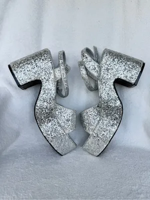 Olivia Miller Women's Silver Glitter Capricorn Platform Heels Size 9 thumbnail 8
