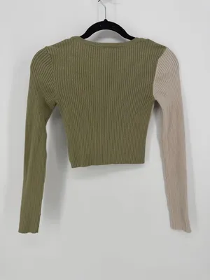 Garage Colorblock‎ Ribbed Crop Top Sage Green Cream XS Y2K thumbnail 2