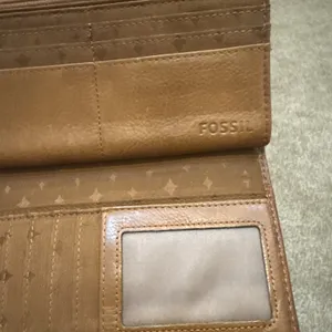 Fossil Brown Leather Continental Wallet Turn Lock Zip Coin Pocket‎ Trifold thumbnail 6