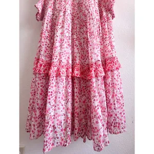 Anthropologie Marais Printed Chiffon Floral Maxi Dress Pink Boho Tassel S thumbnail 9