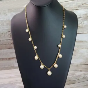 Vintage Necklace - 23" Gold Tone & Faux Pearl Statement Necklace thumbnail 2