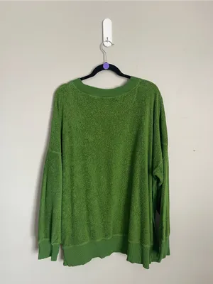 AERIE | Bright Green Terry Sherpa Crewneck Oversized Pullover Sweater Sz XXL thumbnail 6