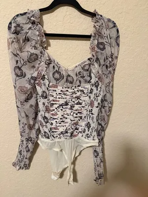 Free People Floral Smocked Long-Sleeve Bodysuit size large thumbnail 2