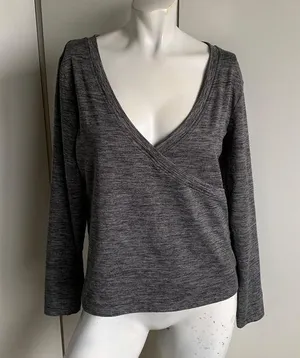 ROXY faux-wrap gray long sleeve V-neck thumbnail 1