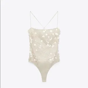 Zara‎ Cream Floral Sequined Bodysuit Size M NWT thumbnail 4