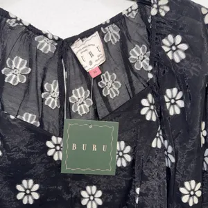 Buru Balloon Sleeve Bustier Cropped Floral Top Sz XL Black White NEW $128 Boho thumbnail 4