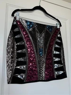 Express 2002/Y2K NWT Sequin Geometric Mini Skirt Size S clubbing evening skirt thumbnail 3