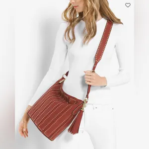 NWT Michael Kors Brown ‘Brooklyn Grommet Leather Feed Bag’ Crossbody in “Brick” thumbnail 2