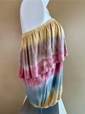 Urban X Tie Dye Ombré Strapless Blouson Tube Top Medium Boho Festival Y2K Summer thumbnail 7