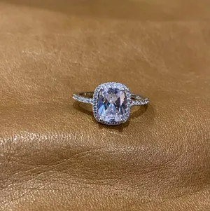 Real 1.5 cushion square engagement wedding 925 silver ring thumbnail 8