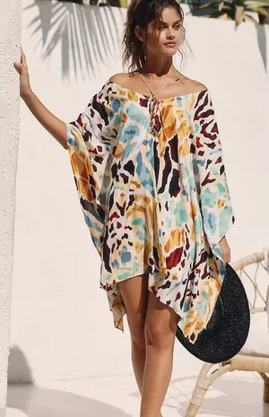 NWT By Anthropologie Printed Beach Cover-Up Dress | Resort Vacation Mini thumbnail 1