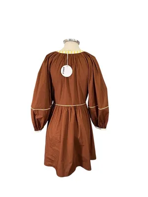NEW Staud Demi Puff Sleeve Contrast Trim Poplin Mini Dress Size XS thumbnail 5