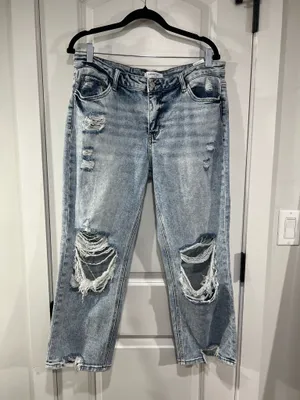 Vervet Lovervet Acid Washed Mid Rise distressed straight leg thumbnail 3