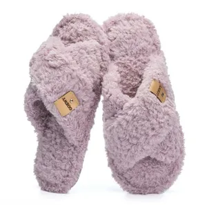 GOEWY Lavender Fuzzy Criss Cross Memory Foam Slippers House Shoes Sz 5-6 NWOT thumbnail 1