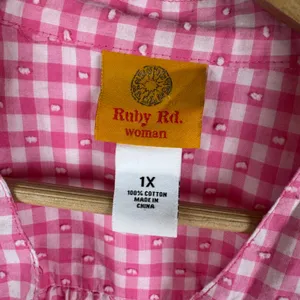 Ruby Rd Pink Gingham Textured Button Up Shirt Size 1X Lightweight Preppy‎ Cotton thumbnail 6