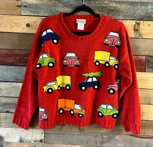 Coldwater Creek Red Christmas Tree Car‎ Sweater Size Small thumbnail 1