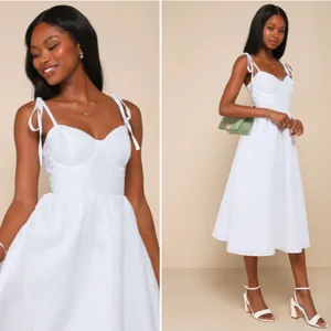 LULU's Bridal Engagement Bachelorette Elegant Sexy HOneymoon FLoral Bustier Midi thumbnail 2