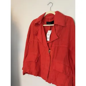 Zara 100% Linen Zip From Blazer Light Jacket Orange Sz M NWT thumbnail 3