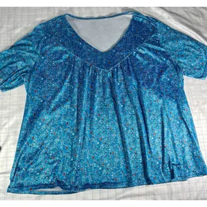 Women's Blue Floral V-Neck Short Sleeve Knit Sleepwear Top Polyester/Spandex 5XL thumbnail 3