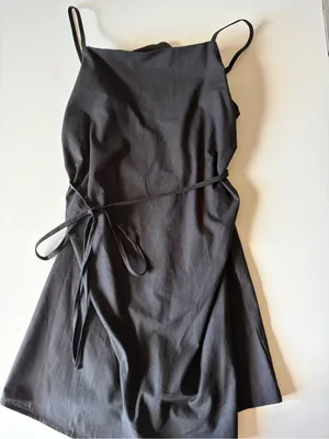 Cider Dress Women Large Black Square Neck Mini Sleeveless Wrap Ruched LBD thumbnail 1