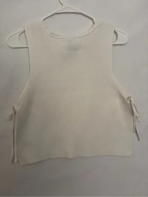 White House Black Market Sweater Vest Small Off White Side Tie Sleeveless(A919) thumbnail 11