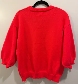 Peach Love BiBi Game Day Metallic Letter Short Sleeve Puff Sleeve Sweater Red thumbnail 5
