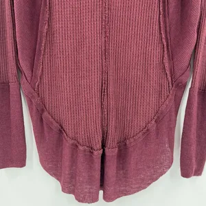 We The Free People Laguna Waffle Knit Top Burgundy Red‎ Long Sleeves Size Medium thumbnail 8
