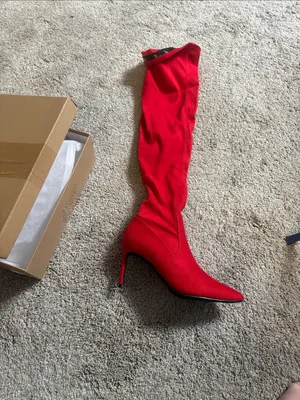 Elizabeth Tang cherry Red Over-the-Knee Stiletto Boot with Pointed Toe size 7.5 thumbnail 8