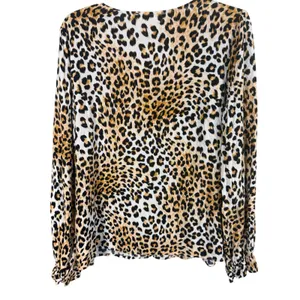 Savanna Jane Leopard Floral Embroidered Blouse Womens L Tan Black Excellent Boho thumbnail 2