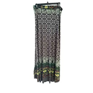 SJ Boho Large Black Green‎ Paisley Geometric Print Strapless Midi Made in USA L thumbnail 2