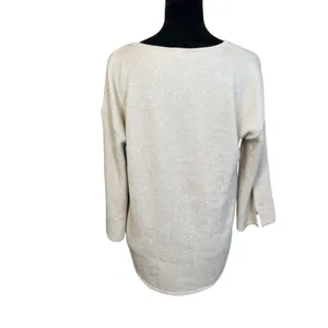 Chicos Beige V-Neck Pullover Sweater Size 2 (LG) Neutral Minimalist Boho Beach thumbnail 5