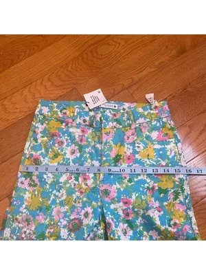 Zara High-Waisted Retro Floral Kick Flare Linen Pants Disco Cottagecore Sz 4 thumbnail 15